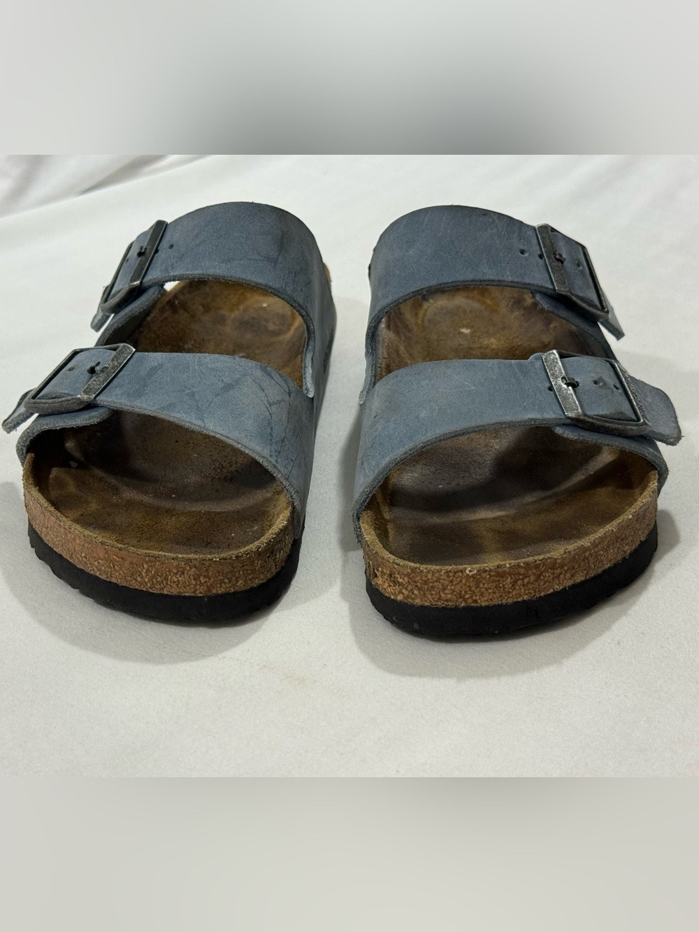Birkenstock Arizona Suede Sandals Stone Blue Narrow EU 39 US 8 8.5 Double Strap - Picture 4 of 11